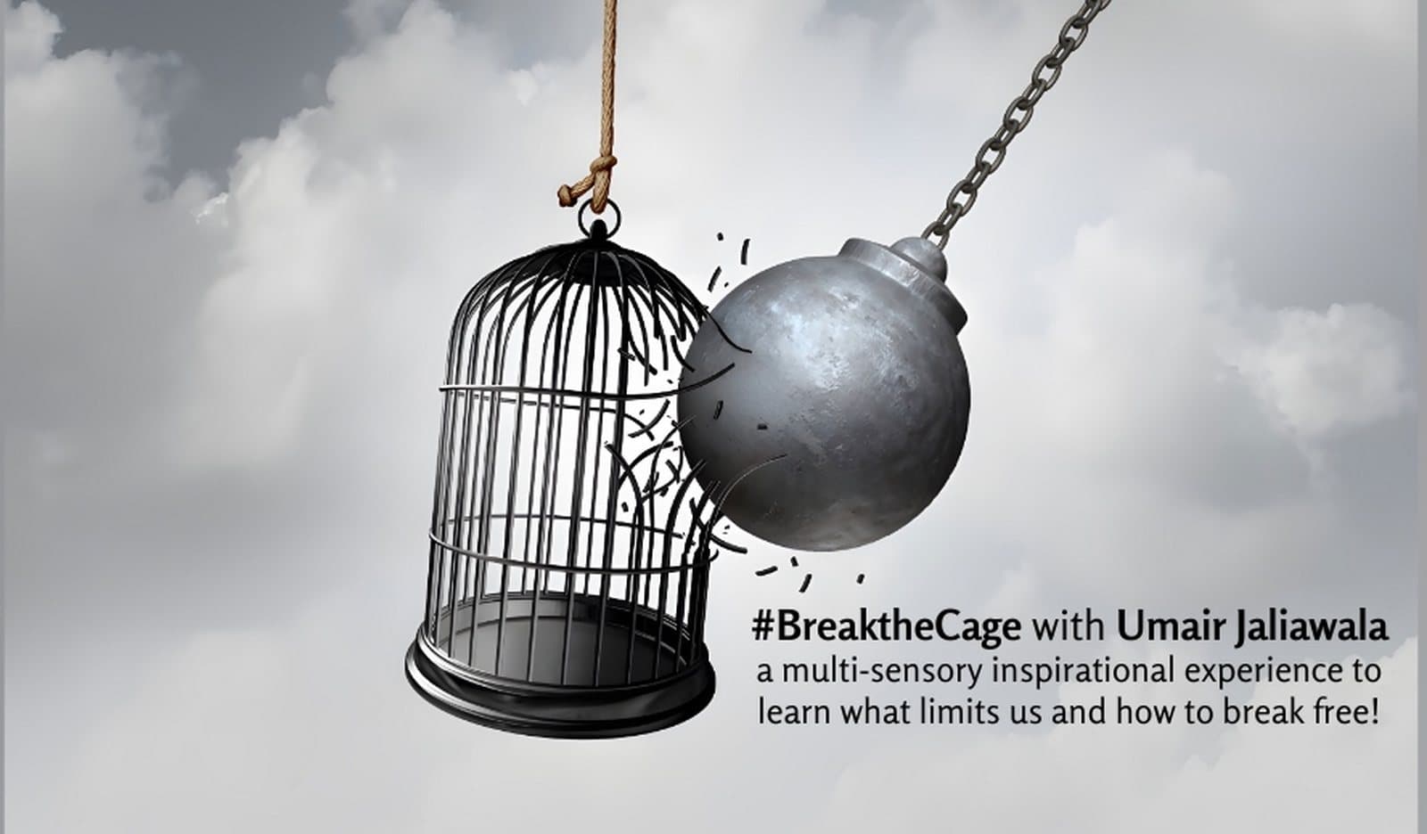 The Break the Cage artwork — a wrecking ball swinging into a hanging birdcage, the bars already breaking